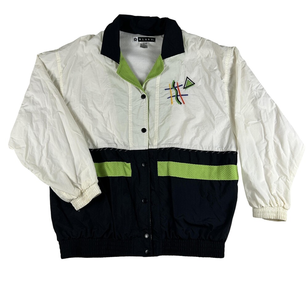 Vintage Blast Jacket Womens Large Colorblock Nylon Windbreaker Geometric 80s